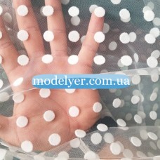 Ткань Сетка флок горох (белый)